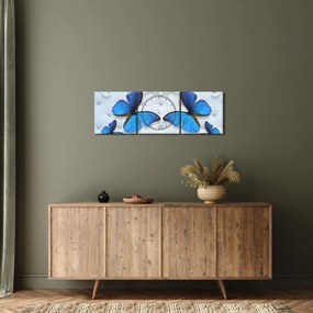 Obraz - Niebieskie motyle (z zegarem) (90x30 cm)