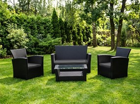 Meble ogrodowe z technorattanu (sofa 123cm, 2 x fotel + stolik) UNICO czarny