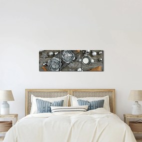 Obraz - srebrne ozdoby świąteczne (z zegarem) (90x30 cm)