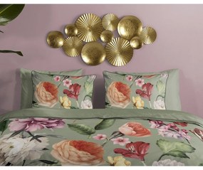 Zielona pościel dwuosobowa z satyny bawełnianej 200x220 cm Fiori – Descanso