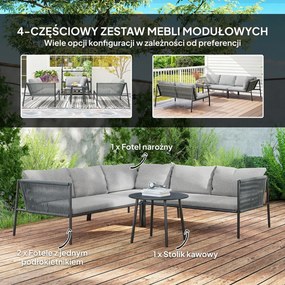 Zestaw mebli ogrodowych z rattanu Outsunny z narożną sofą, stołem i poduszkami dla 6 osób, w kolorze ciemnoszarym