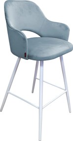 Hoker Milano krzesło barowe tkanina Welur podstawa metalowa : Kolor nogi - Biały stożek, Kolor tkaniny - VELVET - BL06, Typ siedziska - Siedzisko stałe