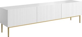 Szafka RTV Nicole 200 cm na metalowych nogach z szufladą - biały mat / złote nóżki