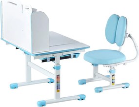 Ustawka Biurkowa dla Dzieci SucceBuy, Regulowana Wysokość z Regałem i Szafka, Niebieska