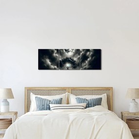 Obraz – Czarno-białe drzewo w pełni księżyca (z zegarem) (90x30 cm)
