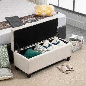 HOMCOM Ławka tapicerowana ławka ze schowkiem poliester imitacja lnu drewno kolor kremowy