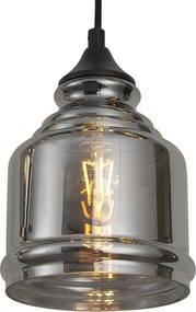 Lampa wisząca Art Deco czarna z przydymionym szkłem 8-punktowa - Hanne