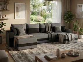 Rozkładana sofa narożna w kształcie U VALERIO 305x140 cm, ciemnoszara/antracytowa