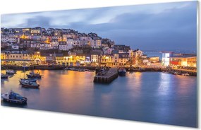 Szklany Panel Nocny Port ze Statkiem