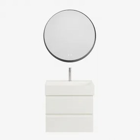 Zestaw Wiszących Mebli Łazienkowych Z Drewna I Forniru Jesionowego Zintegrowany Z Umywalką Ona Biała & - Sklum