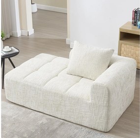 Beżowa sofa 1-osobowa - prosta sofa z poduszkami i kieszeniami - szenil - wzór śniegu