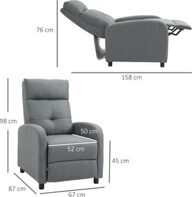 HOMCOM Fotel relaksacyjny z funkcją leżenia, wysuwany podnóżek, sprężyny kieszeniowe, do 150 kg, Szary