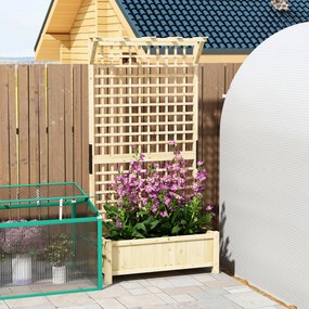 Outsunny Podwyższana grządka z kratą i daszkiem, skrzynia do sadzenia, rabata na kwiaty, odporna na warunki atmosferyczne, drewno, 90 x 45 x 183 cm, naturalne drewno | Aosom PL