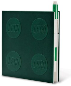 Zielony kwadratowy notatnik z długopisem żelowym LEGO®, 15,9x15,9 cm