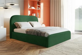 Łóżko tapicerowane 160x200 Wendra - stelaż drewniany, okrągłe zagłowie, welur - zielony (Amor Velvet 4311)