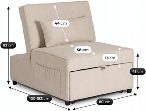 Fotel Wypoczynkowy Rozkładany IBERIS 80 cm Beżowy Tapicerowany Nowoczesny