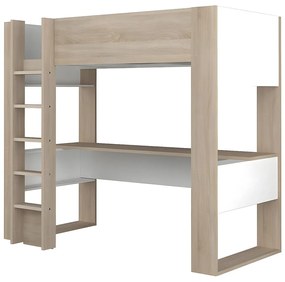 Łóżko antresola z biurkiem i półkami – 90 × 200 cm - Kolor: Dębowy - NOAH II