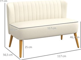 HOMCOM Sofa 2-osobowa, miękkie wyściełanie, łatwy w pielęgnacji materiał, do 220 kg, 117 x 56,5 x 77 cm, kremowa biel | Aosom PL