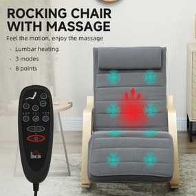 HOMCOM Fotel bujany z funkcją masażu, ogrzewaniem lędźwiowym, 3 tryby, materiałowa tapicerka, Szary