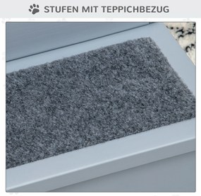 PawHut Schody dla Zwierząt Domowych z Dywanikiem Schowek Drewno Sosnowe Szary 405x445x38 cm | Aosom PL
