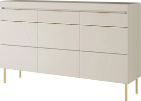 Komoda trzydrzwiowa Sentia 157 z trzema szufladami - kaszmir / złoty