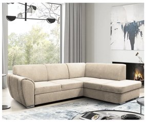 Narożnik rozkładany z pojemnikiem w układzie L SERPA — prawy, beżowy