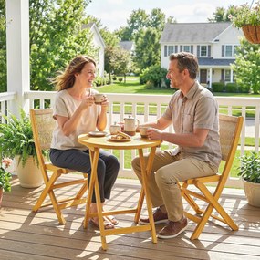 Outsunny Zestaw mebli balkonowych, 3-częściowy zestaw z polirattanu i drewna, składane meble ogrodowe ze stołem i 2 krzesłami, oddychające siedziska | Aosom PL