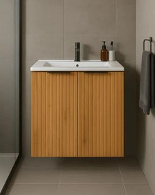 Dwudrzwiowa ryflowana szafka do łazienki 60 cm dąb craft złoty A3-G44