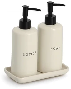 Ceramiczne dozowniki do mydła i lotionu BATH STYLE, 3 elementy