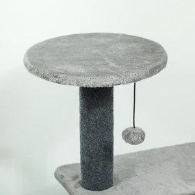 PawHut Drapak 103 cm z domkiem dla kota, platformami, słupkami owiniętymi sizalem, pluszową zawieszką, szary | Aosom PL