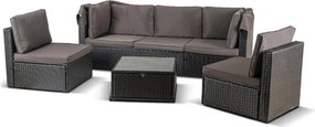 Zestaw Mebli Ogrodowych CALIENTE Modułowy Sofa 2x Fotel Stolik Tarasowy Czarny/Brązowy Technorattan Nowoczesny