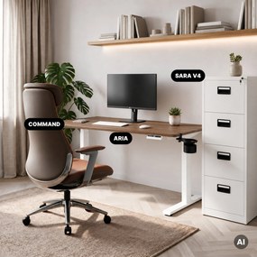 Biurko elektryczne z regulacją wysokości ergonomiczne białe/orzech,1400x700 mm: ARIA
