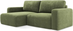 Zielony rozkładany/ze schowkiem narożnik z tkaniny szenilowej (lewostronny/z szezlongiem) Kona – Makamii