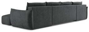 Ciemnoszary rozkładany narożnik z tkaniny szenilowej (w kształcie litery U) Leila – Makamii