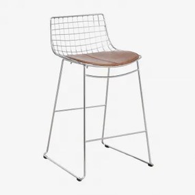 Wysoki Stołek Z Oparciem Ze Stali Renee Cromado & ↑65 Cm & Sztucznej Skóry Café Vintage - Sklum