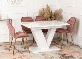 Stół Carrie rozkładany 120/160 cm do jadalni – nowoczesny stół prostokątny glamour z grubym blatem MDF i nogami w kształcie V