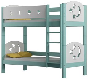 Piętrowe łóżko dziecięce z barierkami i materacami turkusowe - Iwaria 3X 200x90 cm