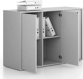 Szafa biurowa FRAME, niska, 3 drzwi, 1299 x 450 x 881 mm, PUSH-lock, szary