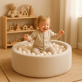 Kremowy sztruksowy basen z kulkami ø 90x30 cm Montessori – Meowbaby
