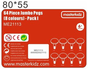 Masterkidz kolorowe kołeczki jumbo do tablicy stem 64 szt. - 8 kolorów