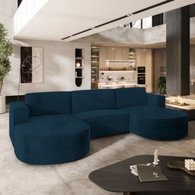 Masseno Narożnik VEZZO z funkcją spania i pojemnikiem na pościel Narozniki U, Rozkładana sofa - Niebieski, MONOLITH 77