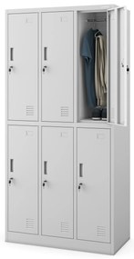 Szafka socjalna ubraniowa BHP szara: 6-drzwiowa IGOR, 900 x 1850 x 450 mm