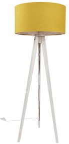 Lampa podłogowa trójnóg biała z żółtym materiałowym abażurem 50 cm - Tripod Classic Rustykalny / Vintage Oswietlenie wewnetrzne