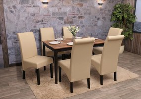 Krzesło do jadalni M37 (zestaw 6 sztuk), Skóra, kremowy, ciemne nóżki