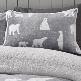 Szara pościel dwuosobowa z materiału sherpa 230x220 cm Cosy Polar Bear – Catherine Lansfield