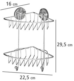 Narożna półka łazienkowa BARI, Vacuum-Loc, 2 poziomy - stal chromowana, WENKO