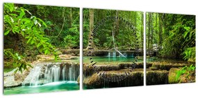 Obraz - Wodospad Erawan w Kanchanaburi, Tajlandia (z zegarem) (90x30 cm)