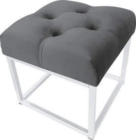 Pufa CHESTERFIELD tkanina Welur loft ławka podnóżek metal : Kolor Stelaża - Biały, Kolor tkaniny - VELVET - BL14, Typ tkaniny - Velvet