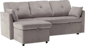 Narożnik - Sofa z poduszkami i siedziskiem ze schowkiem - boczne kieszenie - jasnoszary