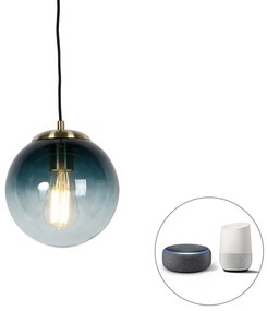 Inteligentna lampa wisząca mosiężna ze szkłem w kolorze oceanicznego błękitu 20 cm z WiFi ST64 - Pallon ArtDeco Oswietlenie wewnetrzne